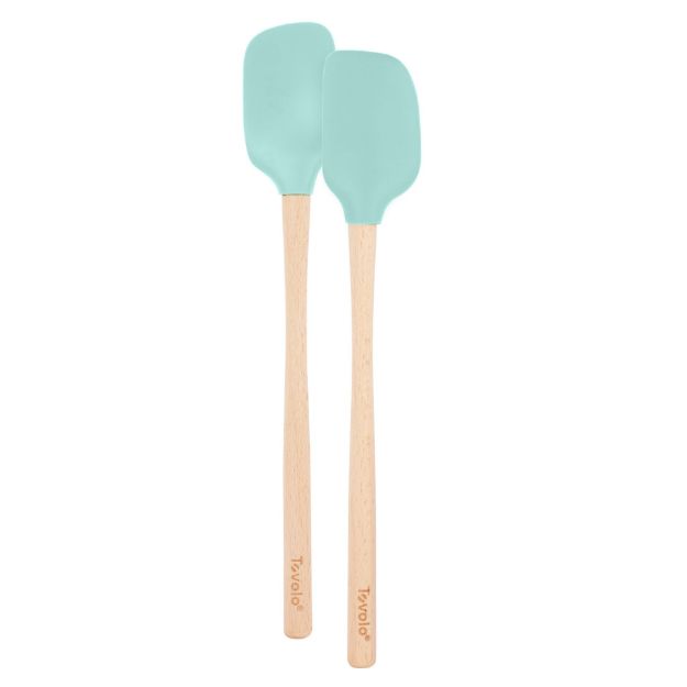 FLEX-CORE WOOD HANDLED MINI SPATULA & SPOONULA LIGHT AQUA