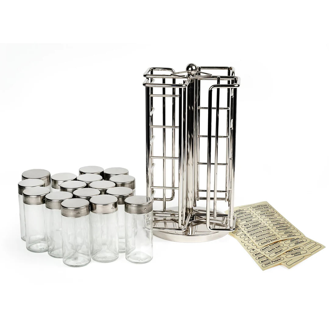 REVOLVING SPICE RACK W/ 16 JARS + LABELS