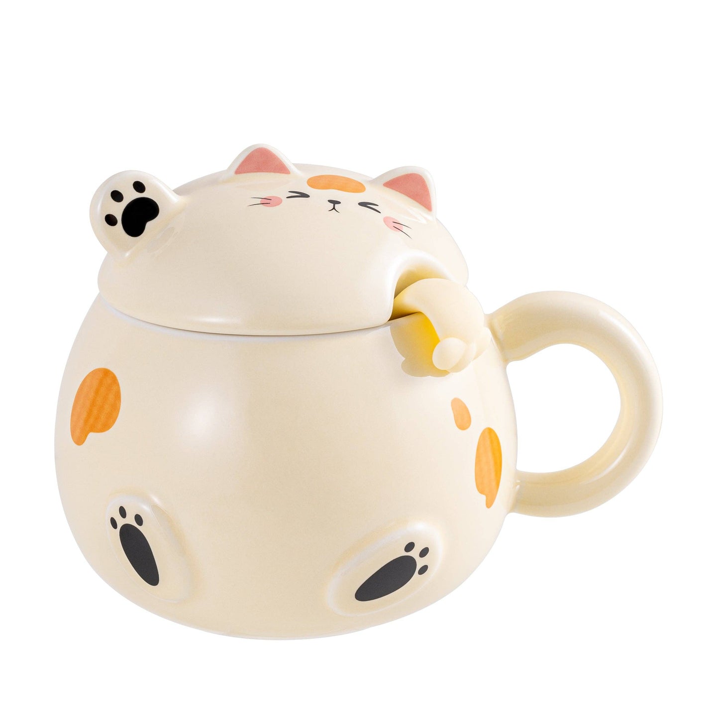 WHIMSY CAT MUG WITH LID AND SPOON 15oz