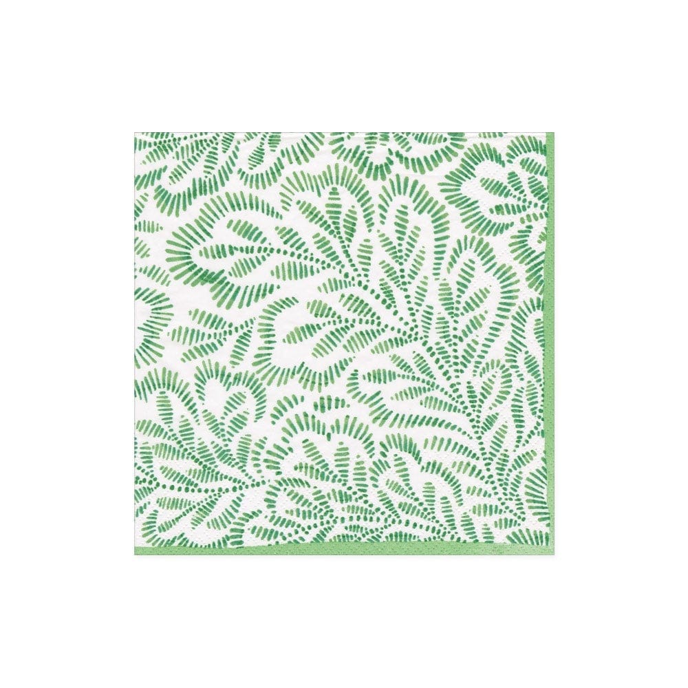 COCKTAIL NAPKIN BLOCK PRINT LEAVES GREEN
