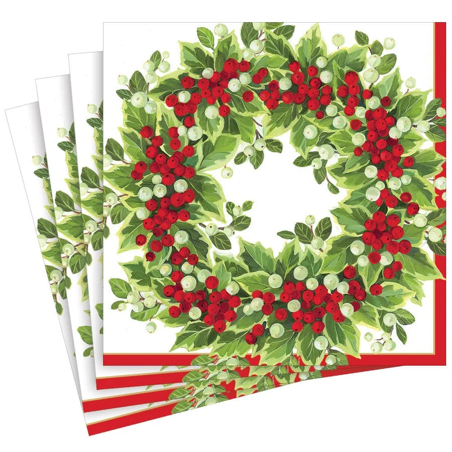 HOLLY AND BERRY WREATH DINNER NAPKIN