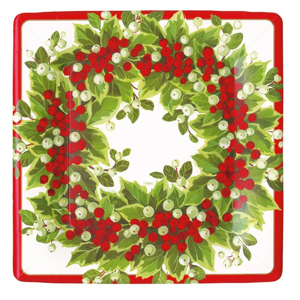 HOLLY AND BERRY WREATH SQ DINNER PLATES