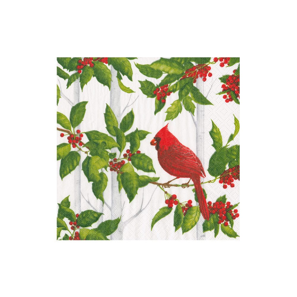 COCKTAIL NAPKIN HOLLY AND SONGBIRDS WHT