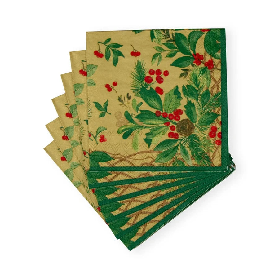 HOLLY CHINTZ GOLD COCKTAIL NAPKIN