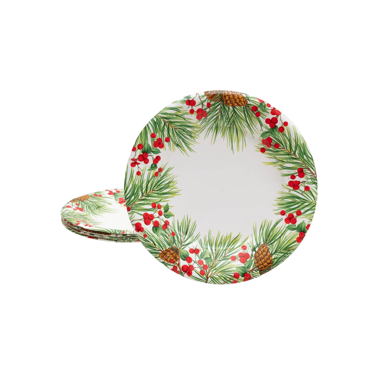 EVERGREEN AND BERRIES WHITE DESSERT/SALAD PAPER PLATES