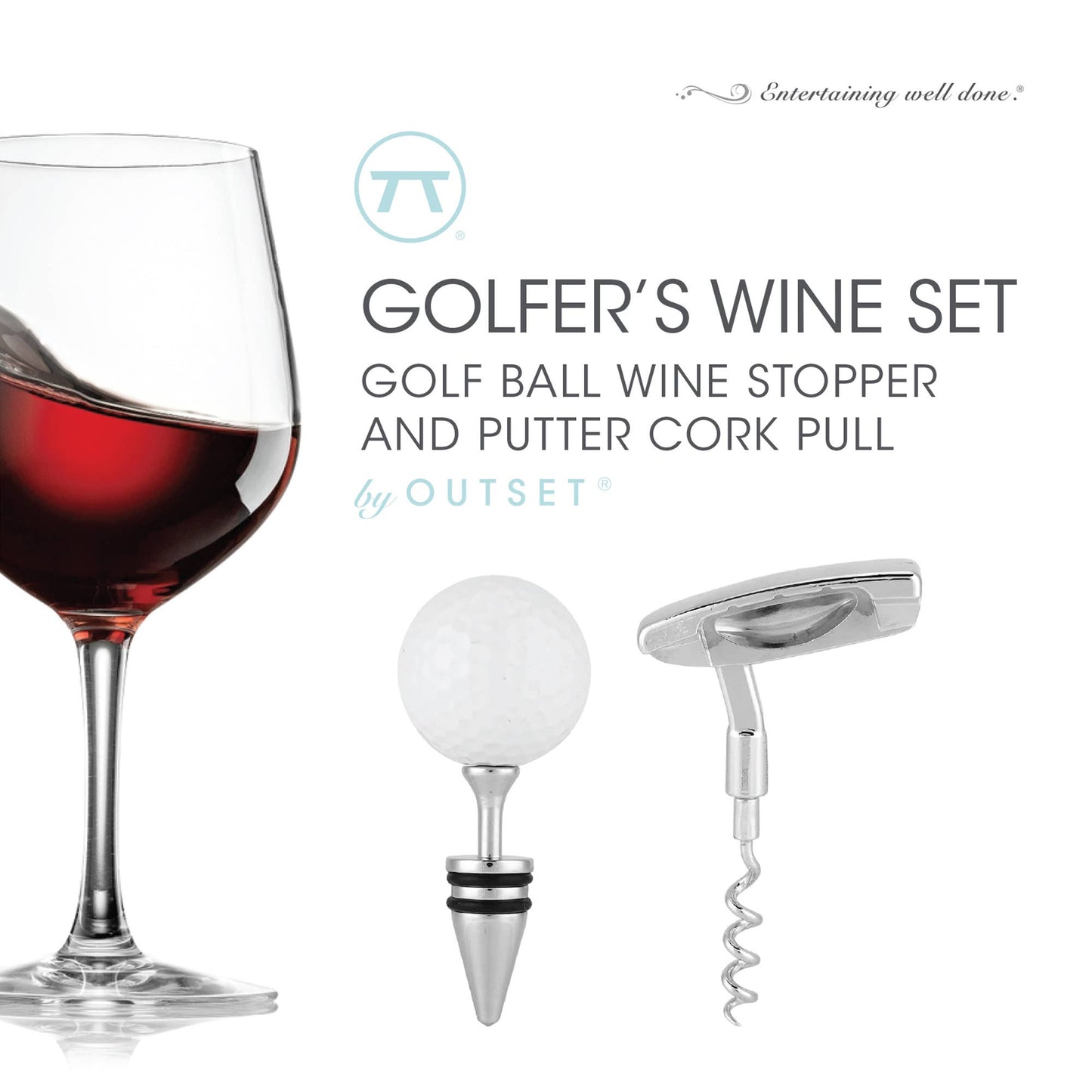 GOLFERS CORKSCREW WINE OPENER & BOTTLE STOPPER SET