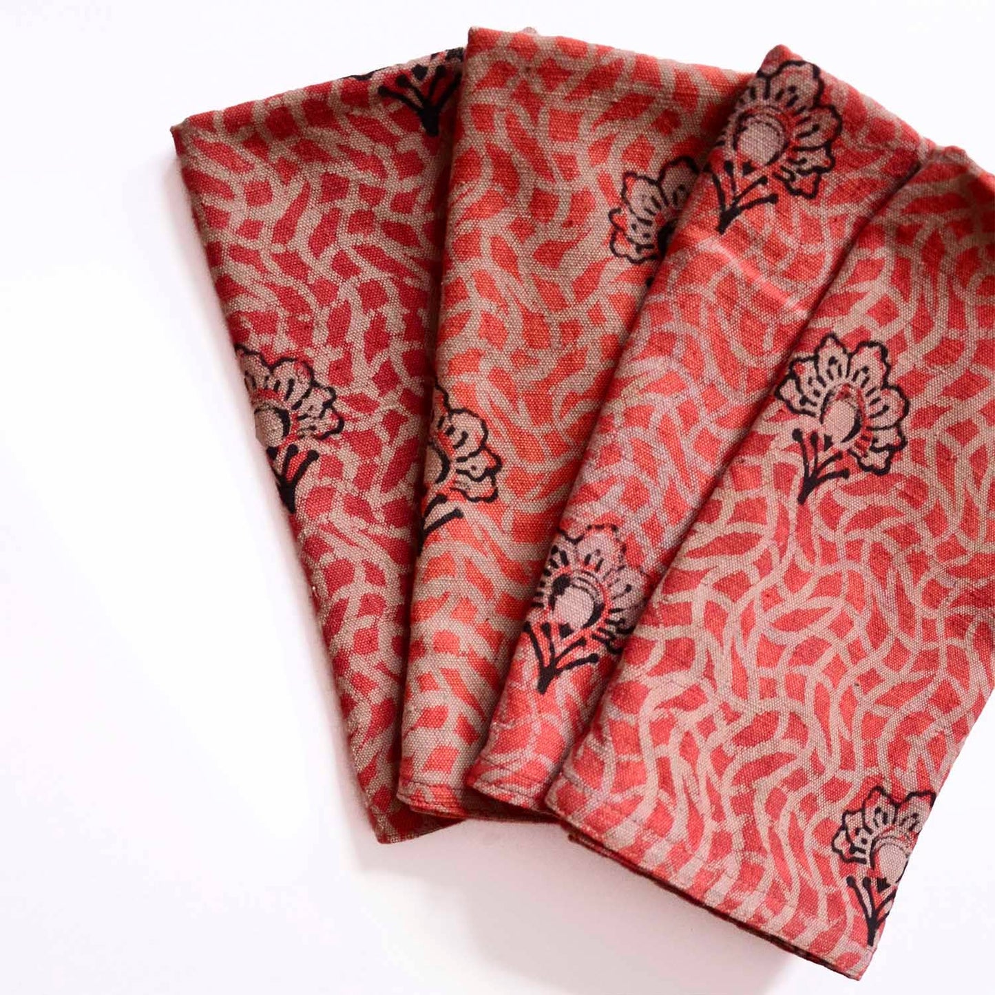 Floral Cloth Napkins, Block Printed, Organic Cotton | Omelia