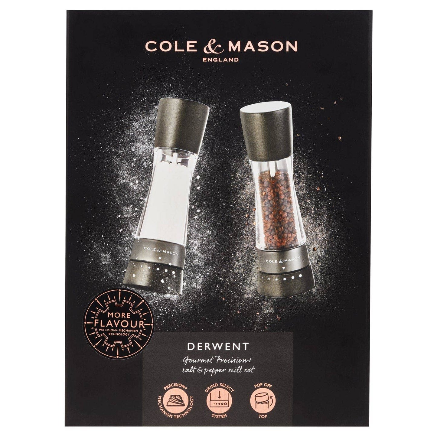 DERWENT SALT & PEPPER MILL SET BLACK WOOD