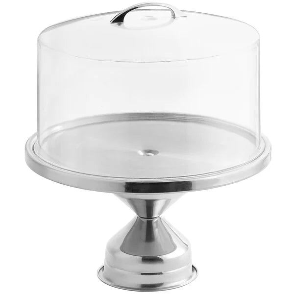 STAINLESS STEEL CAKE STAND WITH CLEAR ROUND COVER 13"