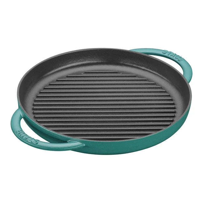 STAUB DOUBLE HANDLE ROUND GRILL PAN 10" TURQUOISE