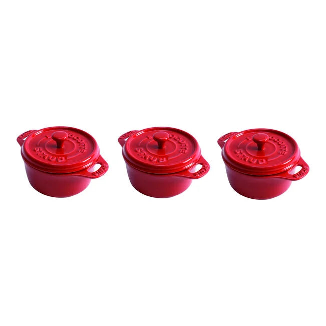 STAUB CERAMIC MINI COCOTTE 3 PC SET CHERRY
