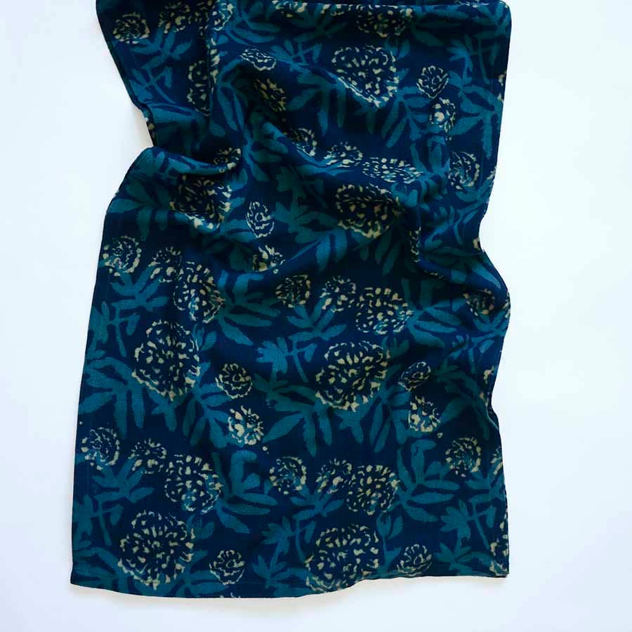 Green Floral Table Runner, Block Print Cotton | Flower Field