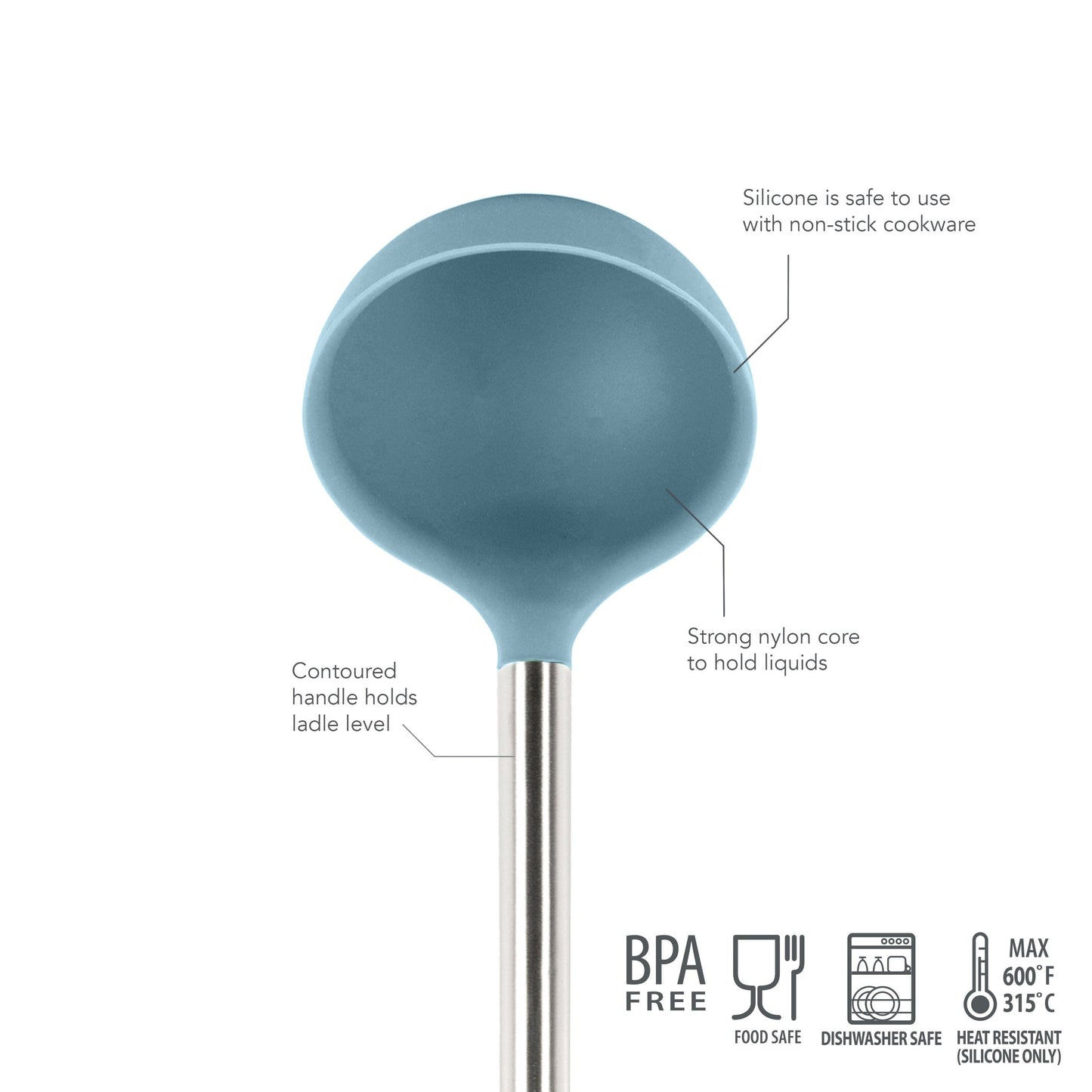 SILICONE LADLE SS HANDLE BLUE SLATE
