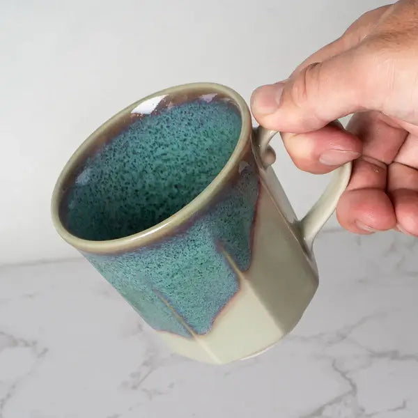 Green Flow Reactive Glaze Porcelain Octagon Mug