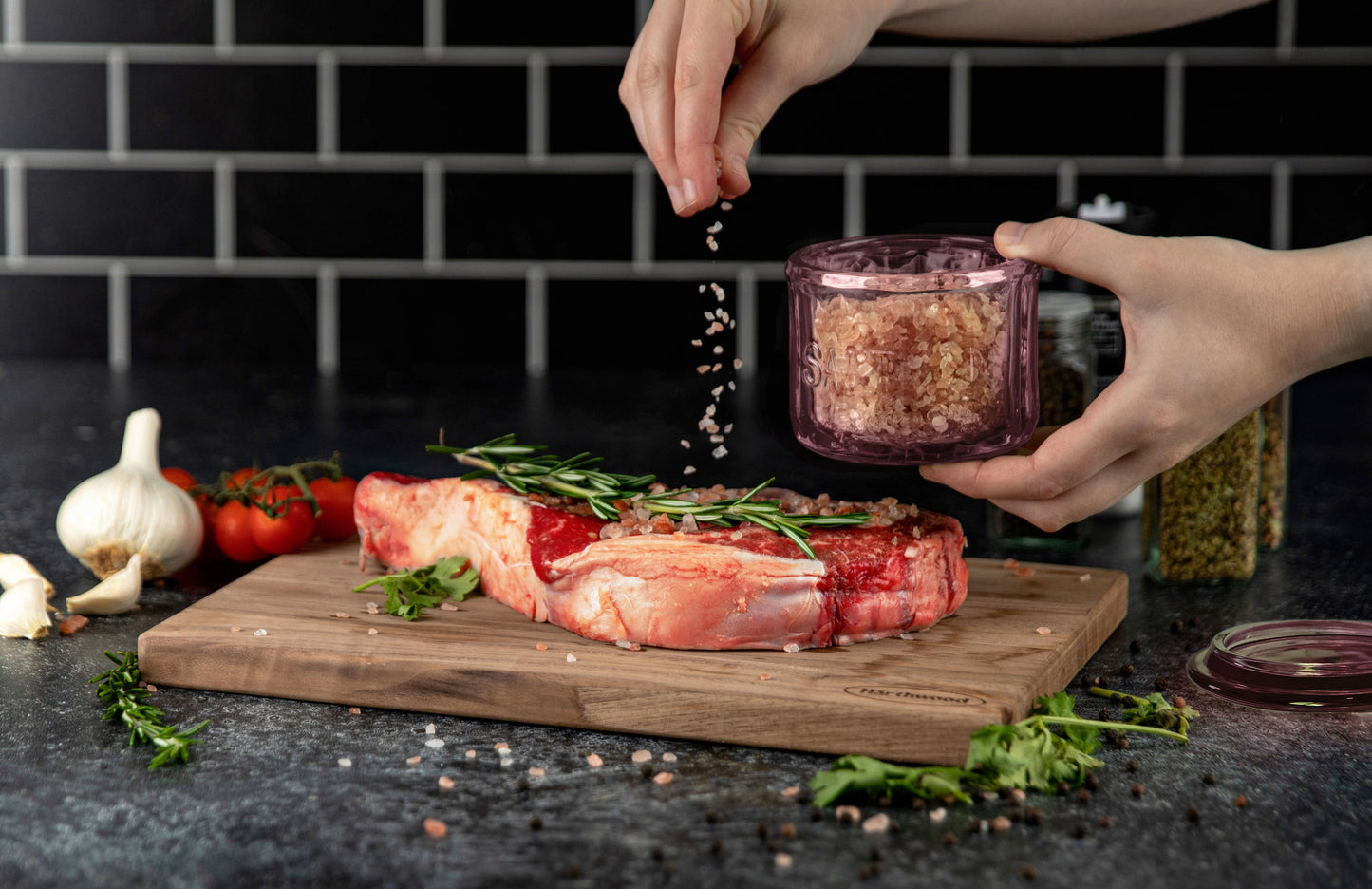 KOOK EMBOSSED SALT CELLAR & LID, PRESSED GLASS, 10 OZ: GLASS