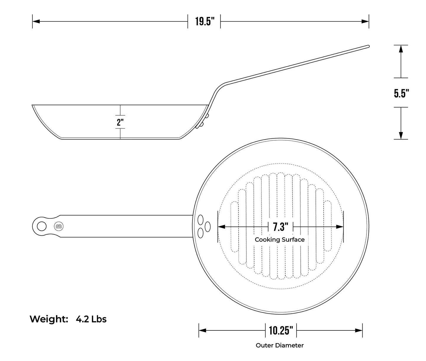 DE BUYER ROUND GRILL PAN MINERAL B ELEMENT 10.25''