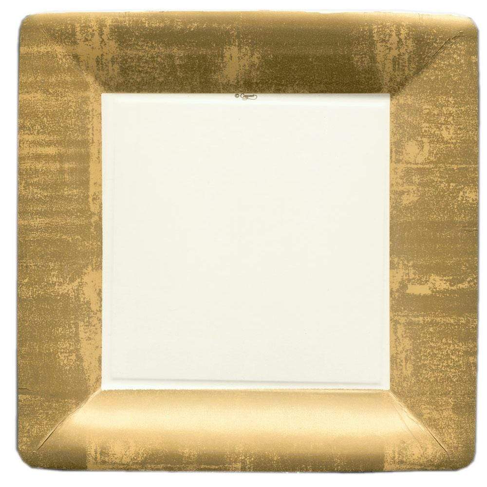 DINNER PAPER PLATE GOLD LEAF IVORY SQ