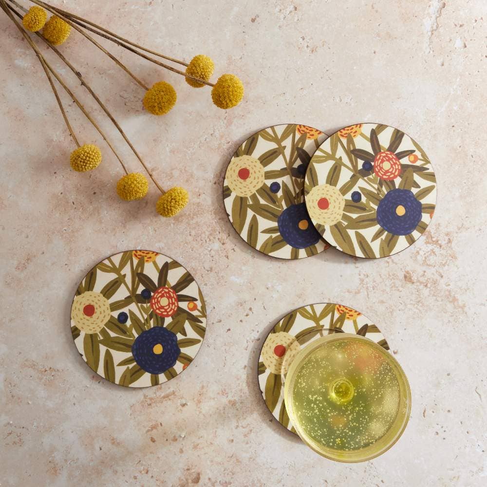 HARVEST SUNSHINE ROUND COASTERS, SET OF 4