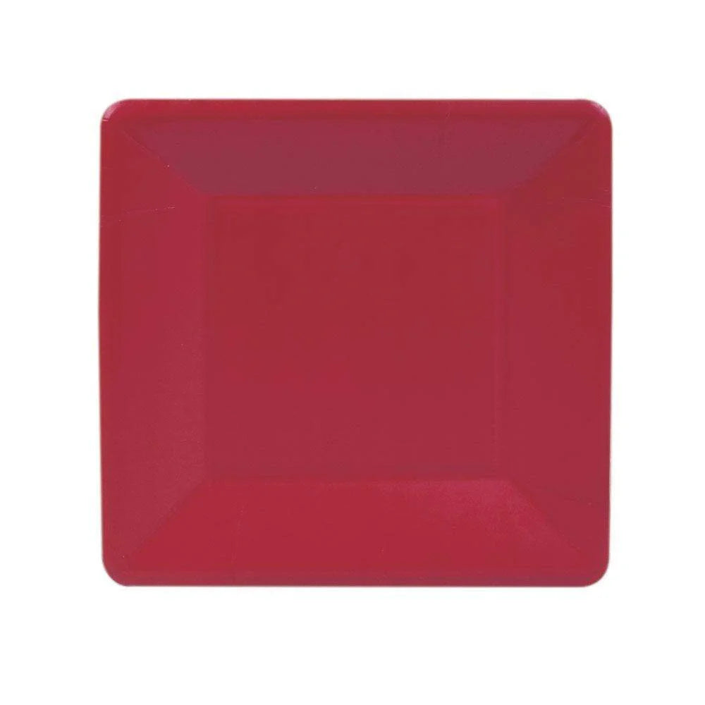 DESSERT PAPER PLATE GROSGRAIN BORDER- RED
