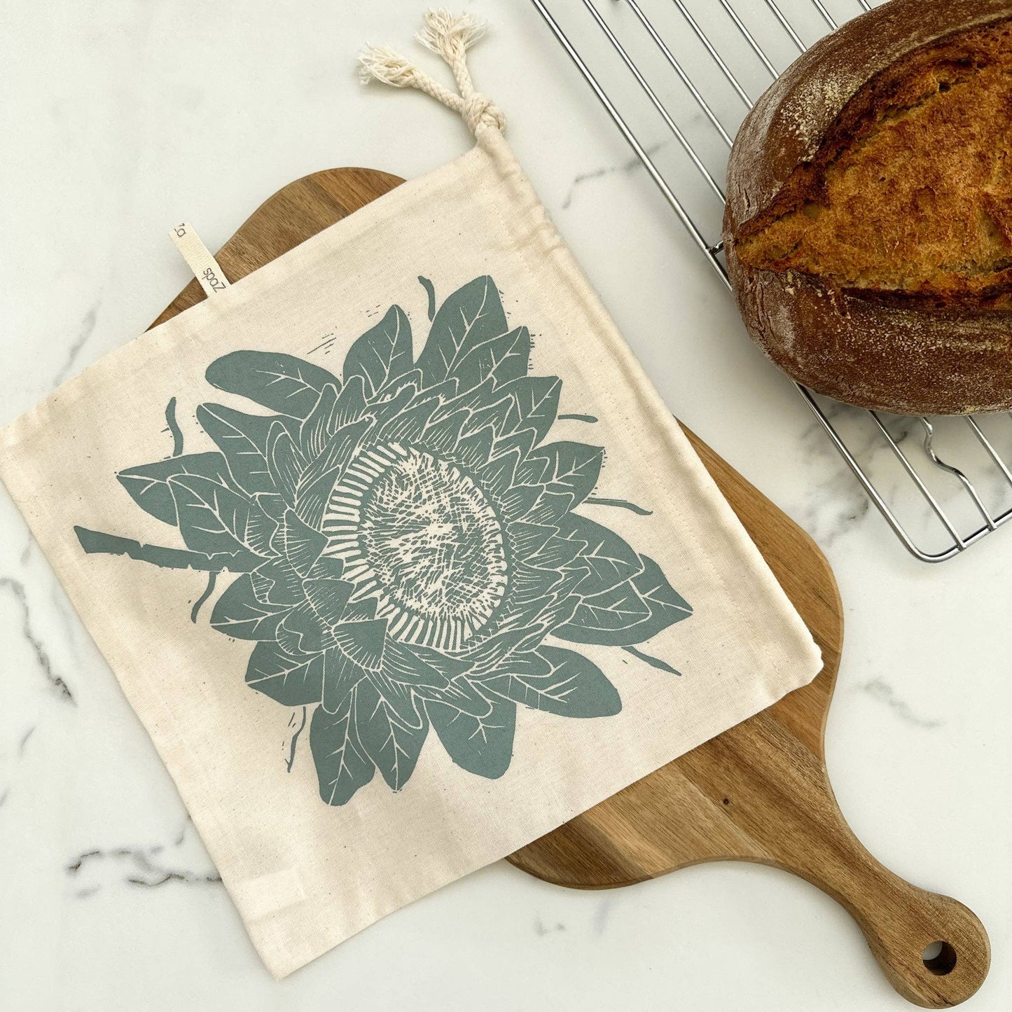 BREAD BAGS 11 X 11 ORGANIC COTTON OCEAN BLUE