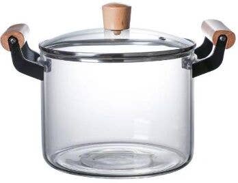 HEAT-RESISTANT GLASS COOKING POT W/ WOODEN HANDLES 3.5L