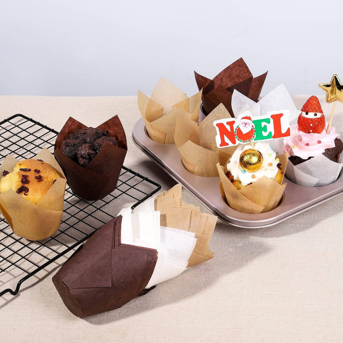 Tulip Cupcake Liners for Baking Cups Unbleached European Parchment paper Tulip Muffin Liners -Mixed / 200 / Standard