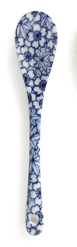 BLUE & WHITE DESSERT SPOON-NAVY FLOWER