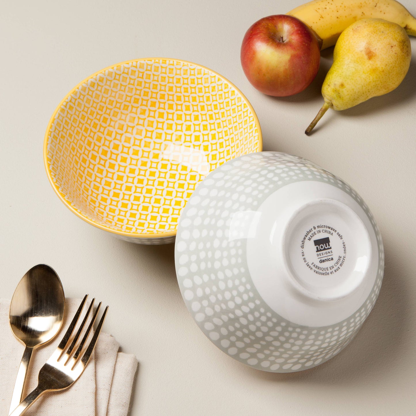 DOTS GRAY AND YELLOW STAMPED BOWL 6"