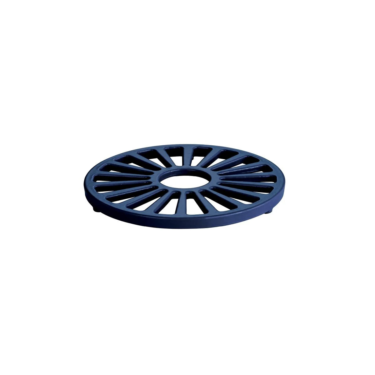 TRIVET ENAMELED CAST IRON 7" ROUND BLUE