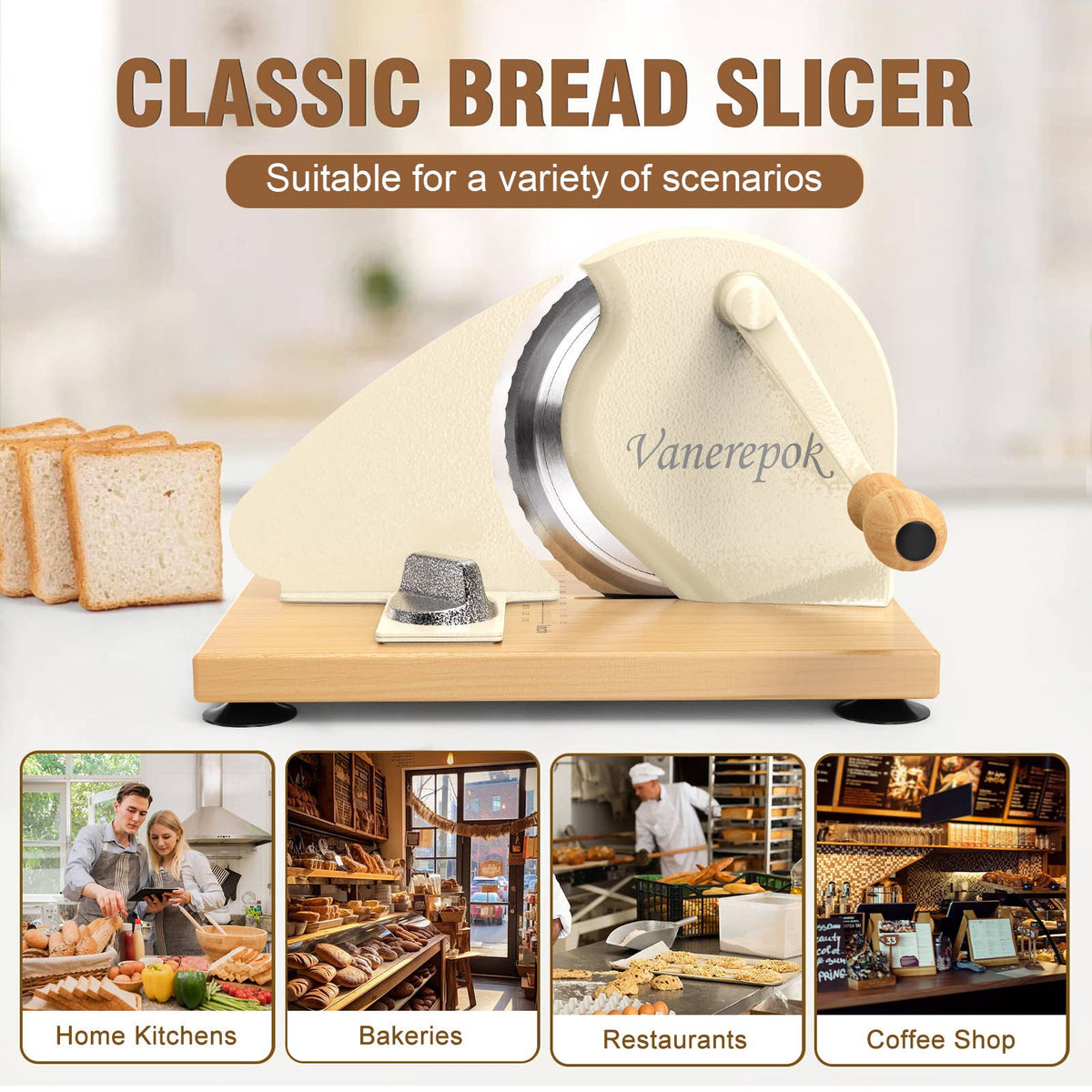 MANUAL BREAD SLICER ADJUSTABLE THICKNESS BLACK