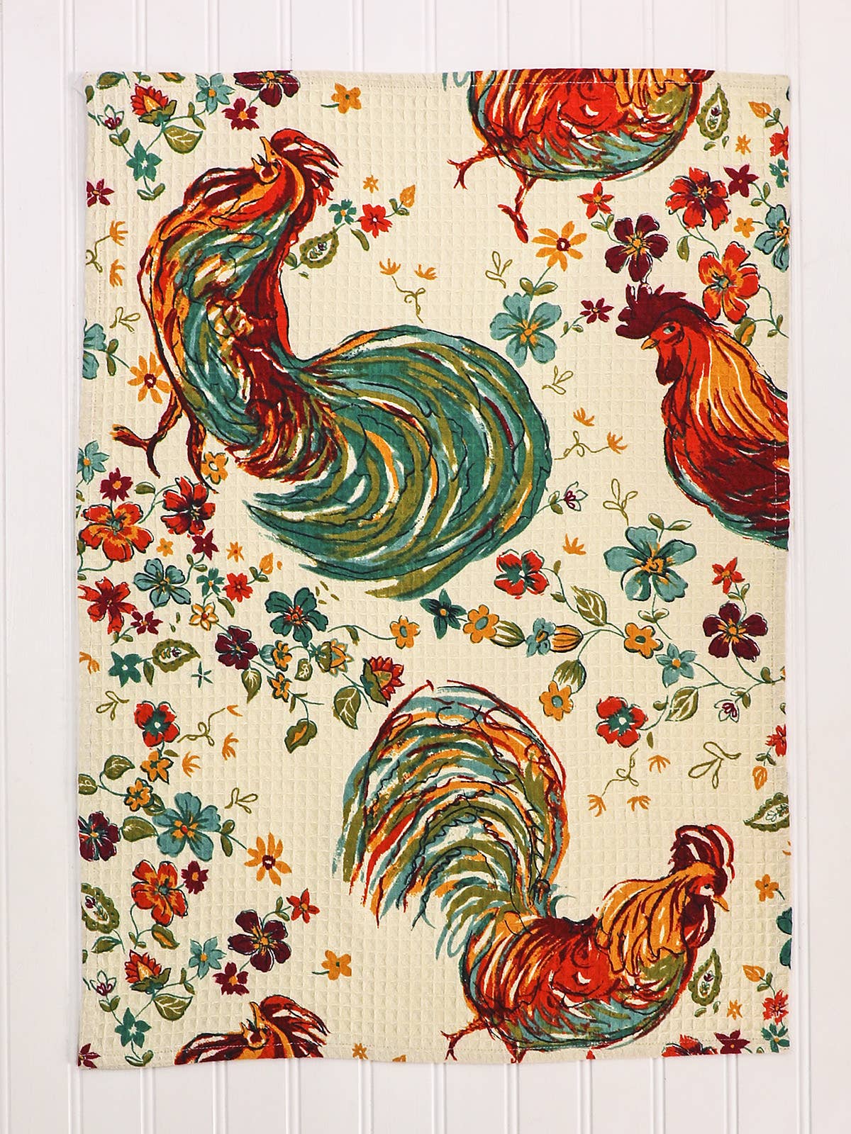 APRIL CORNELL TEA TOWEL ROOSTER ECRU 19x27