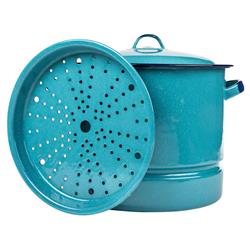 ENAMELED STEAMER POT W/LID & TRIVET 34 QT TURQUOISE