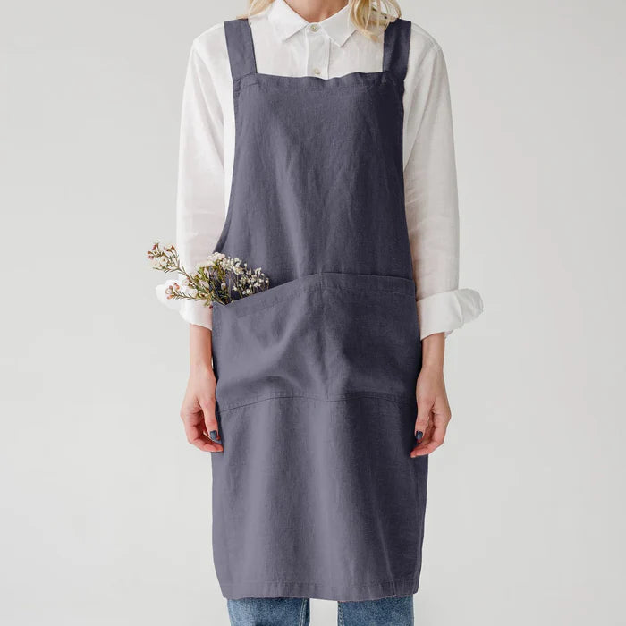 APRON CROSS BACK LINEN DARK GREY