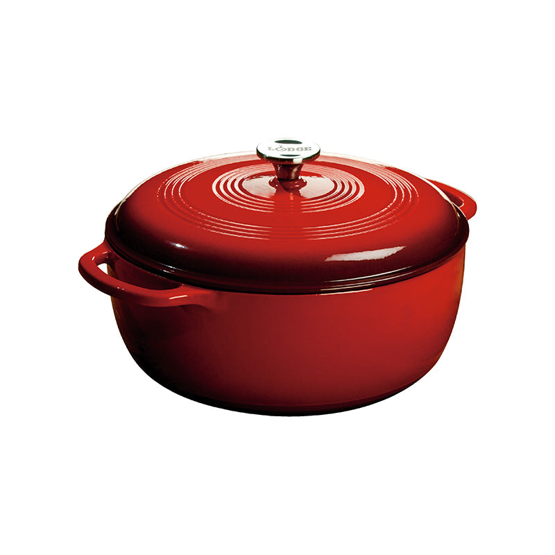 LODGE ENAMELED CAST IRON DUTCH OVEN 7.5 QT RED