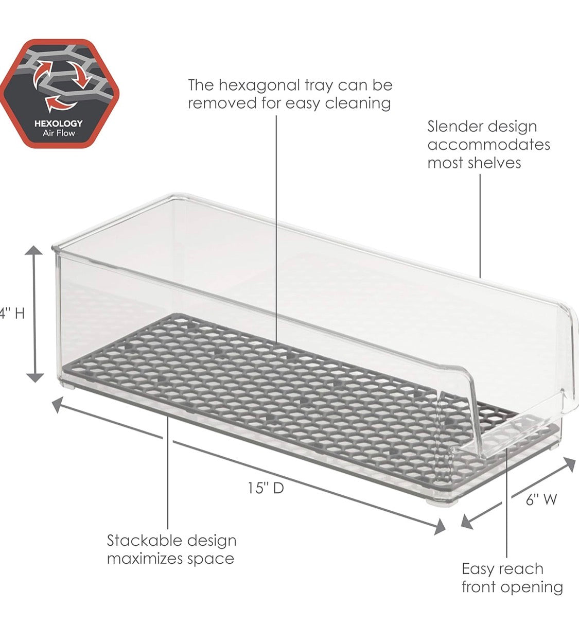 Spectrum Hexa in-Fridge Large Refrigerator Organizer Bin