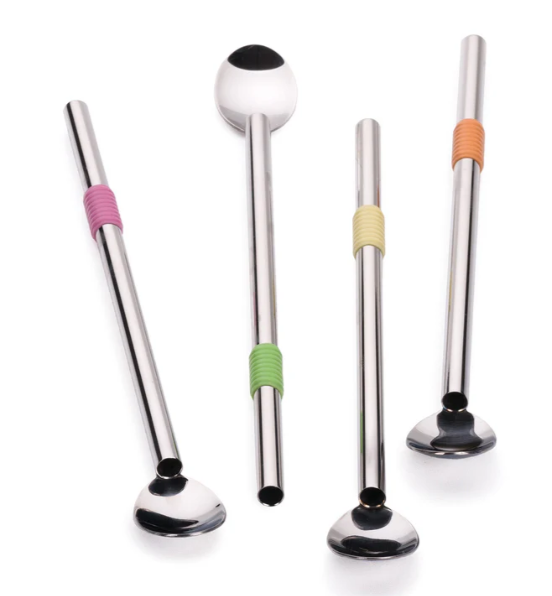 STAINLESS STEEL SPOON STRAWS SET/4