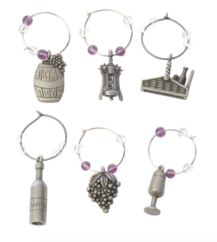 WINERY PEWTER WINE CHARMS SET/6