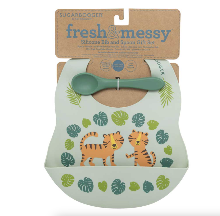 SILICONE BIB & SPOON SET: TIGER