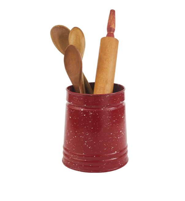 GRANITE ENAMEL UTENSIL CROCKS RED