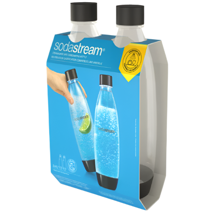 SODASTREAM SLIM 1L BOTTLES 2 PK BLACK