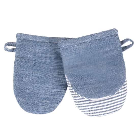 STRADA PRINTED SILICONE/CHAMBRAY MINI MITTS S/2 BLUE