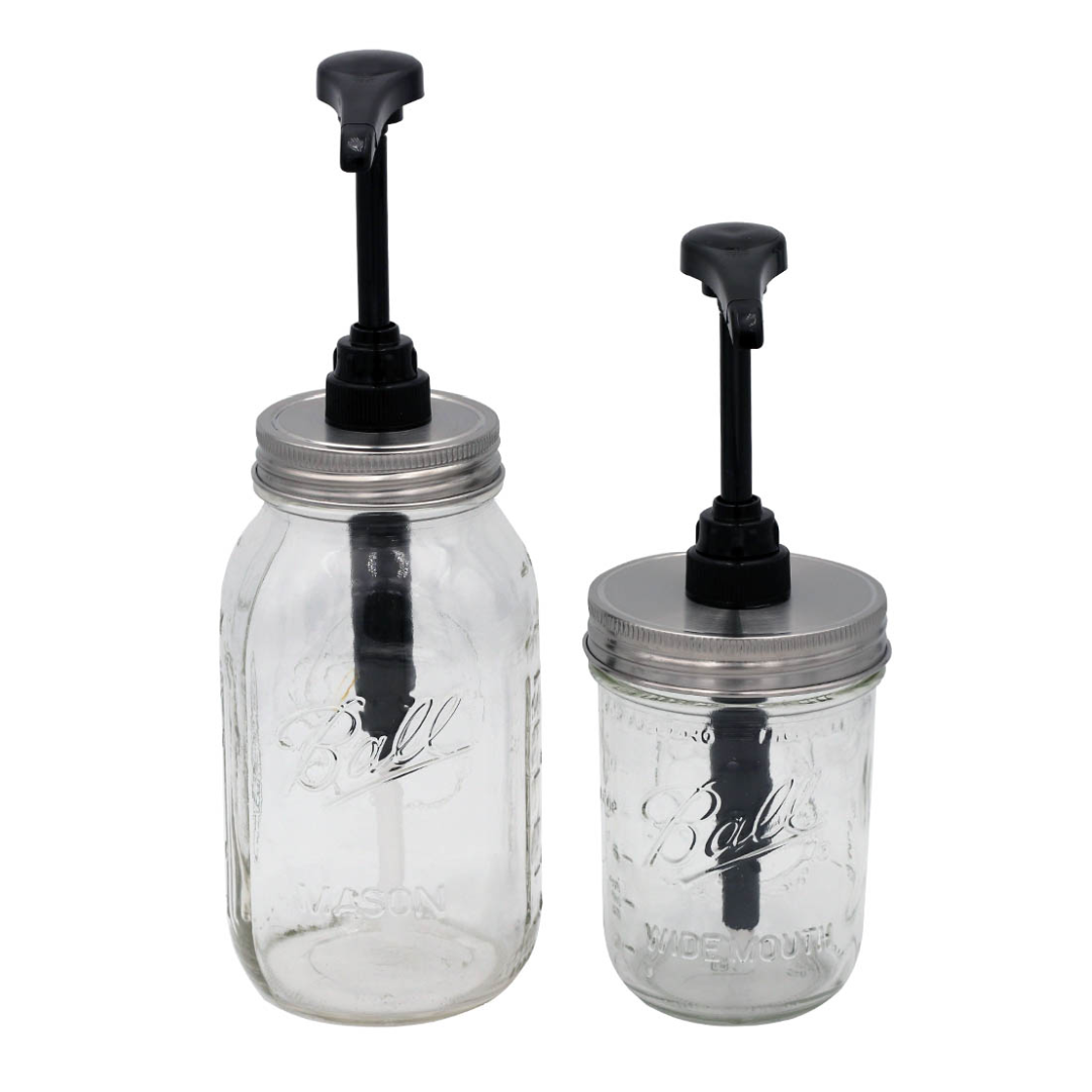 FOOD GRADE DISPENSER PUMP FOR MASON JARS: BRUSHED / SATIN LID / WIDE MOUTH WITH JAR