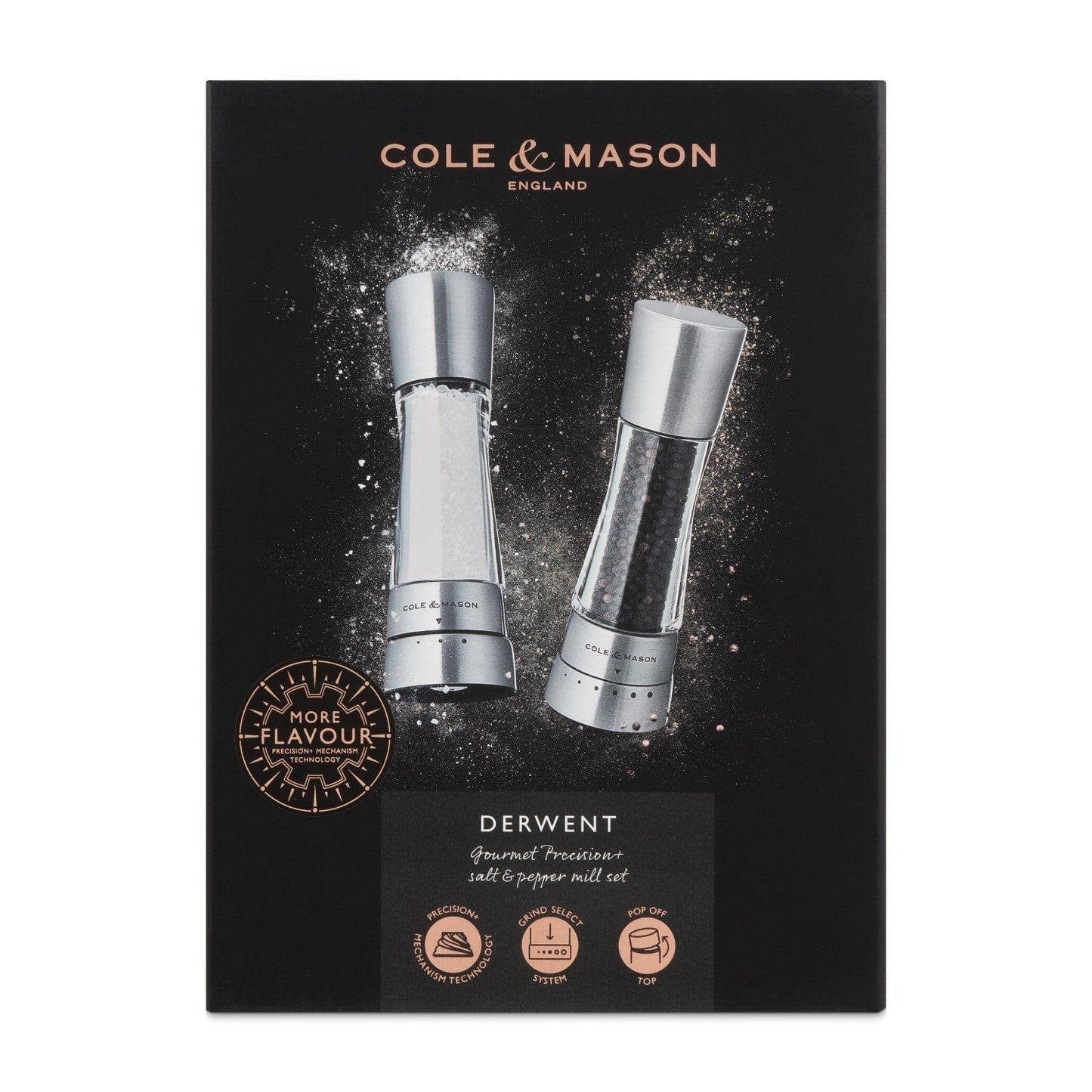 COLE & MASON DERWENT SALT & PEPPER MILL GIFT SET, STAINLESS STEEL