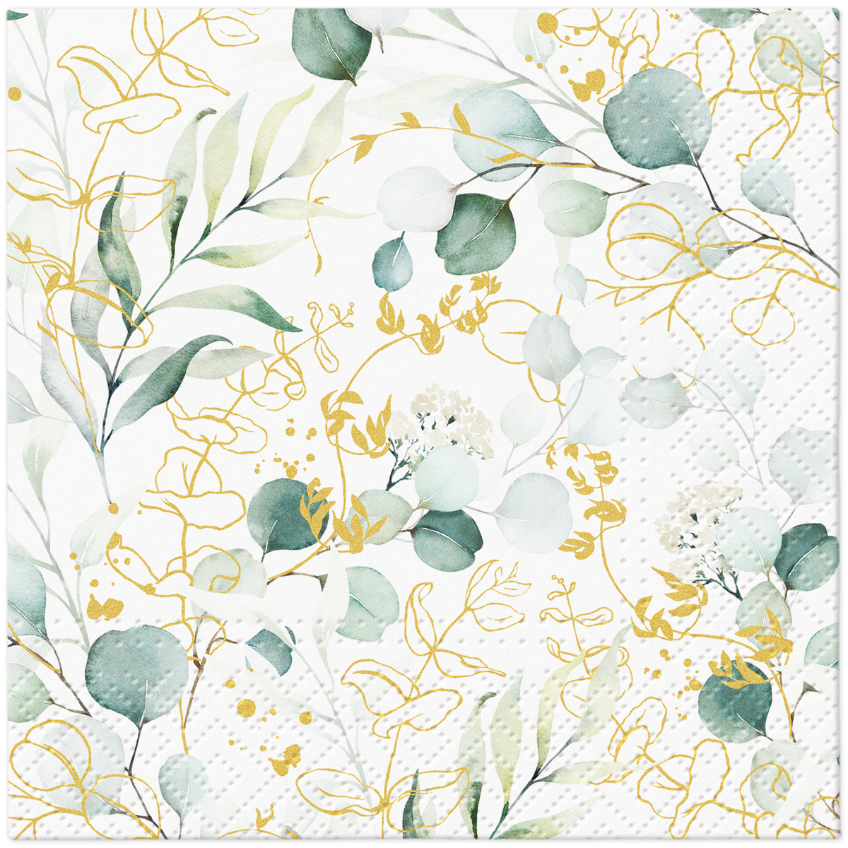 Golden Eucalyptus Cocktail Napkins - Floral Paper Napkins