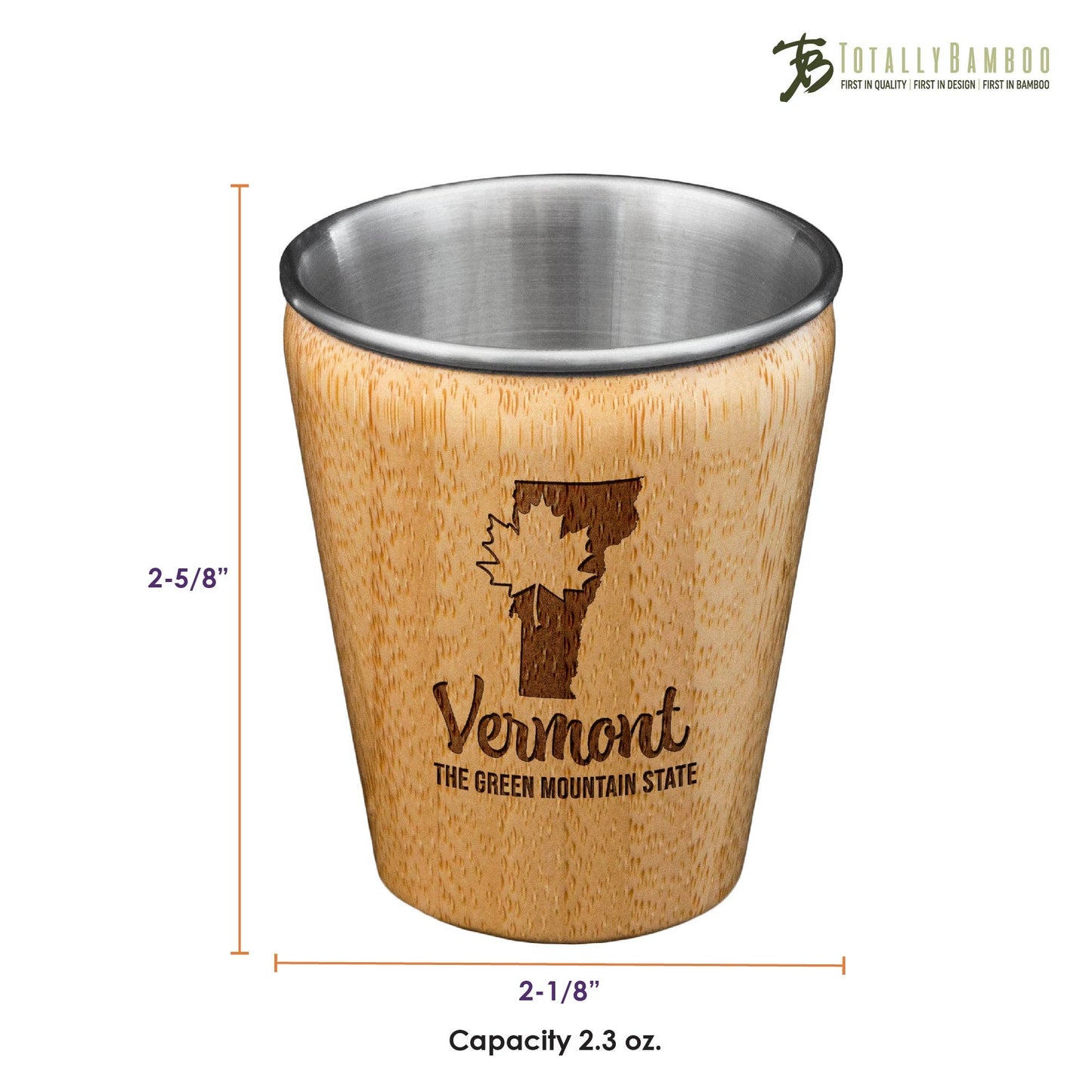 BAMBOO/STAINLESS VERMONT SHOT GLASS