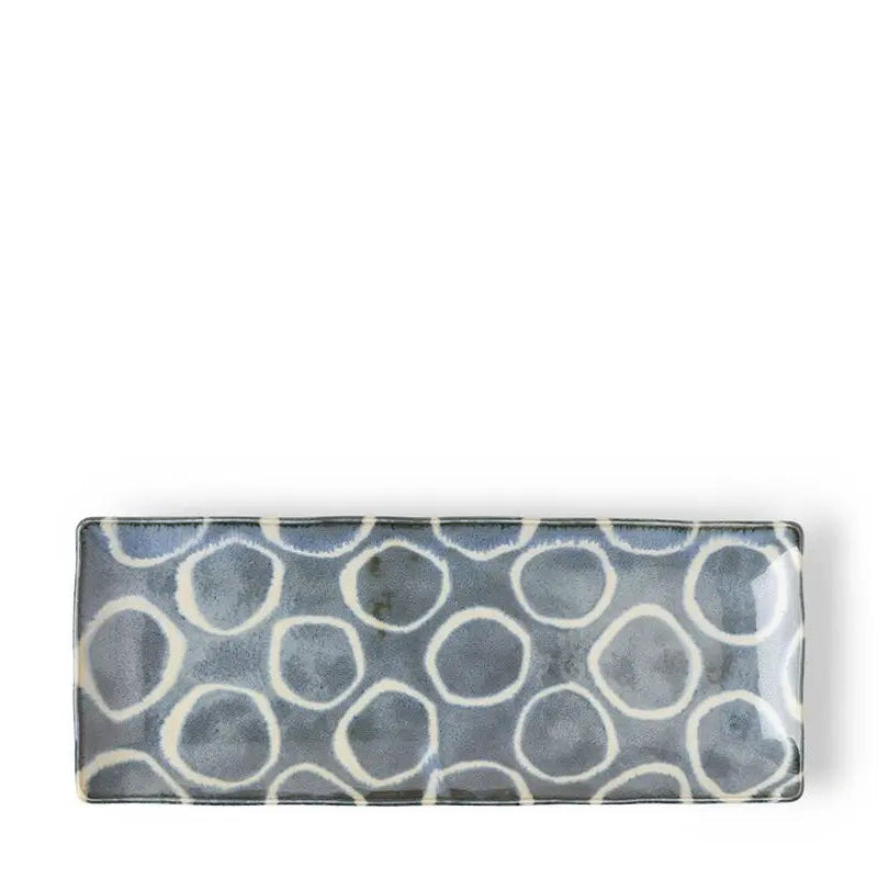 RUSTIC WHITE CIRCLES RECTANGLE PLATE 11X4"