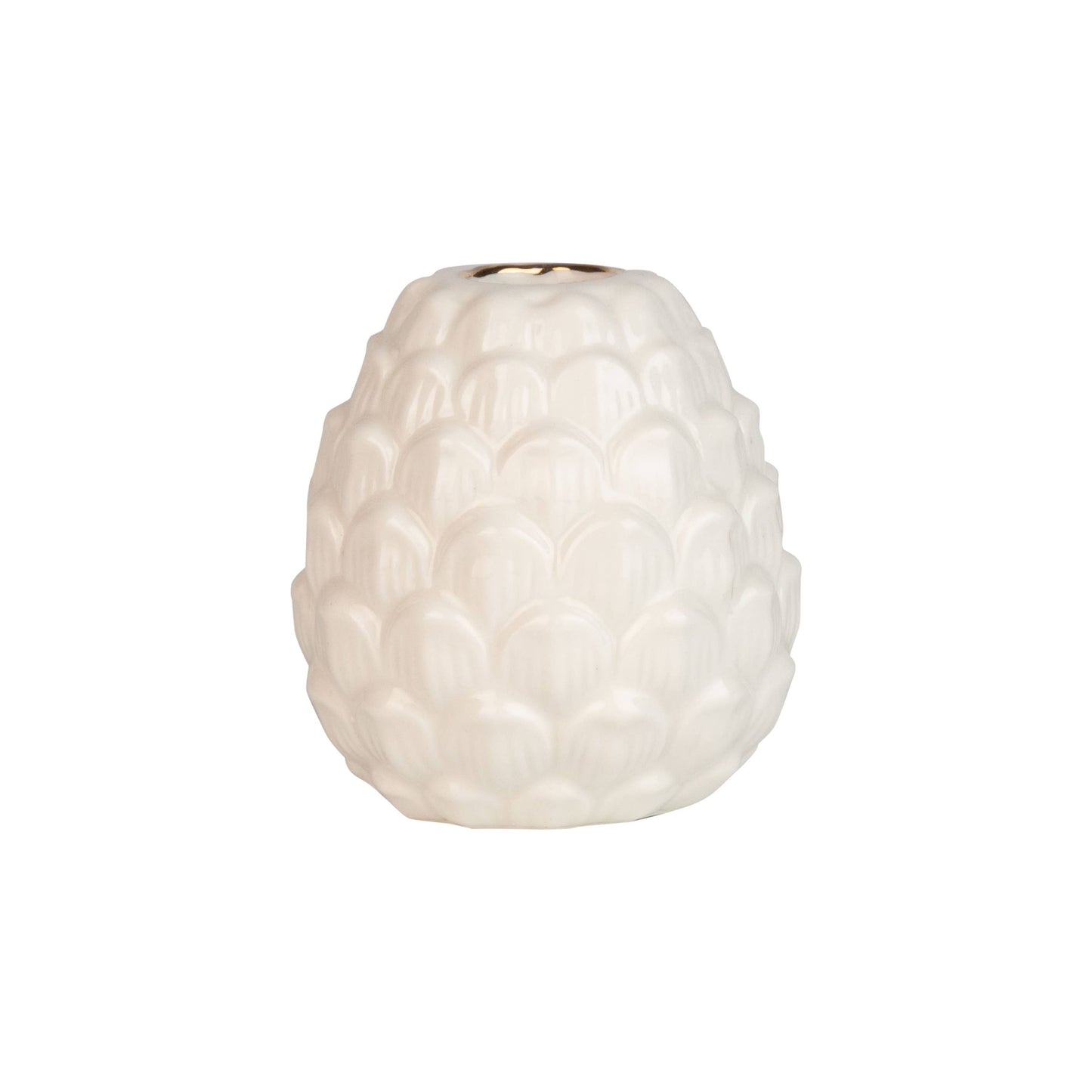 CERAMIC WHITE PINECONE TAPER CANDLE HOLDER