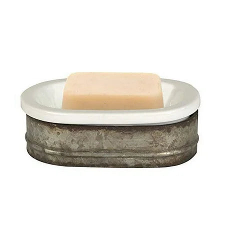 SOAP DISH STONEWARE/GALVANIZED