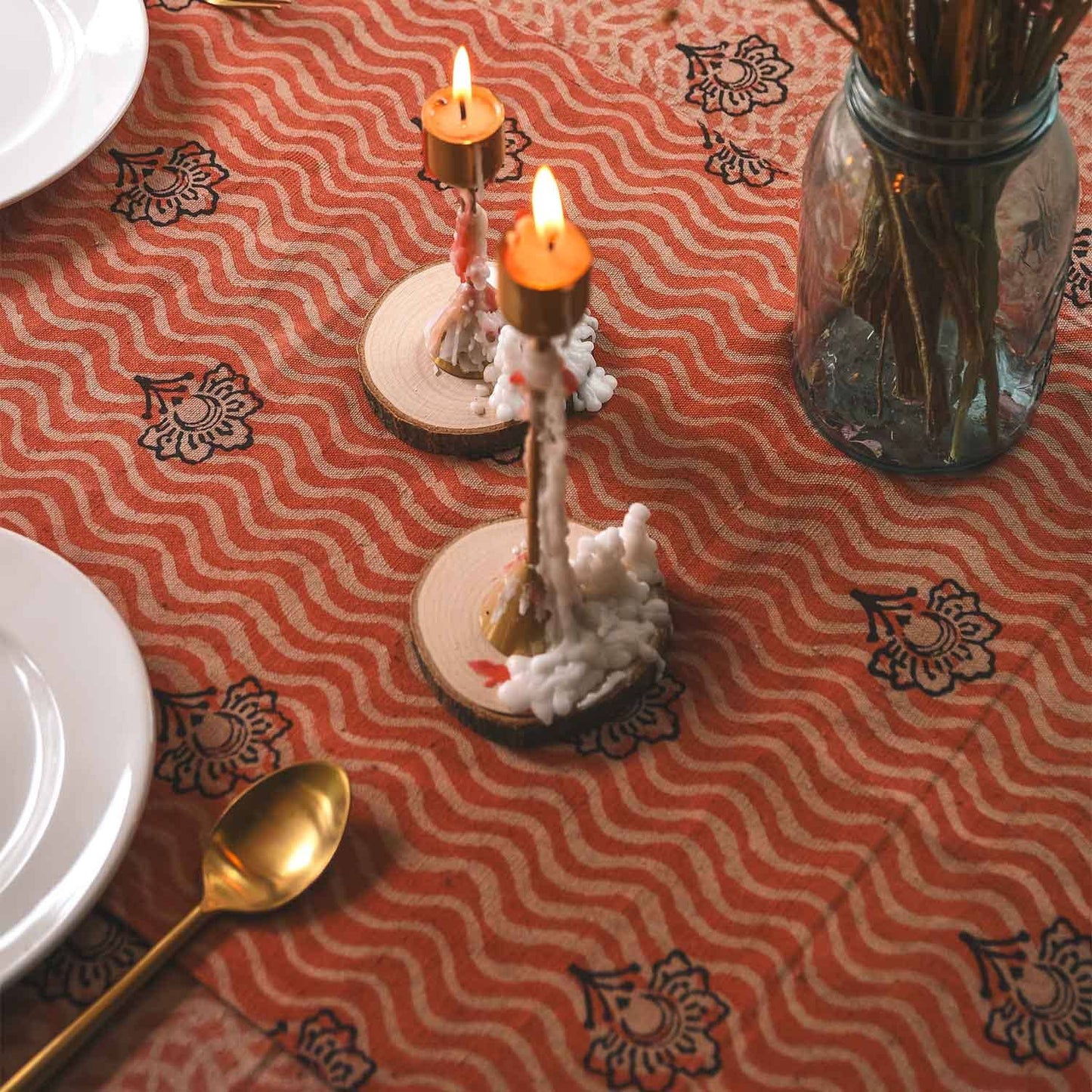 Coral Floral Block Printed Table Runner | Omelia