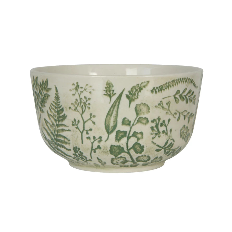 STONEWARE BOWL HAND STAMPED EMBOSSED 4.5"